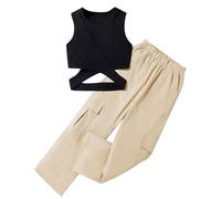Conjunto Deportivo de 2 Piezas para niña Danza Estampada Verano Flores Chaleco Sin Mangas Pantalones Cortos Trajes Traje algodón Moda niños a 11 años