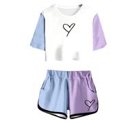 Conjunto Deportivo de 2 Piezas para niña Traje algodón Corto Estampado Camiseta sin Mangas y Pantalones Sueltos Primavera Verano Acanalado Ropa Calle niños a 11 años