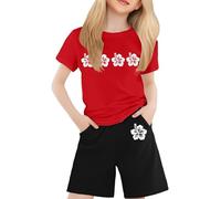 Conjunto Deportivo de 2 Piezas para niña Traje algodón Sólido Volantes Camisa Top Blusa Y Pantalones Primavera Verano Acanalado Cortos Manga Corta niños a 11 años