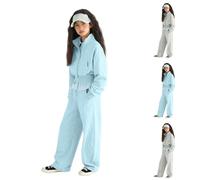 Conjunto deportivo de 2 piezas para niñas adolescentes y adolescentes, otoño e invierno, camiseta de manga larga con media cremallera, parte inferior elástica a juego, tallas separadas acogedoras de 2