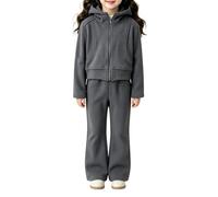 Conjunto deportivo de 2 piezas para niñas adolescentes y adolescentes, otoño e invierno, camiseta de manga larga con media cremallera, parte inferior elástica a juego, tallas de 2 a 15 años (gris 1D