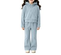 Conjunto deportivo de 2 piezas para niñas adolescentes y adolescentes, otoño e invierno, camiseta de manga larga con media cremallera, parte inferior elástica a juego, tallas de 2 a 15 años (1D-azul