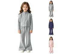 Conjunto deportivo de 2 piezas para niñas adolescentes y adolescentes, otoño e invierno, camiseta de manga larga con media cremallera, parte inferior elástica a juego, tallas separadas acogedoras de 2