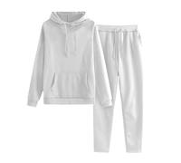 Conjunto deportivo de dos piezas con bolsillo para mujer, conjunto completo de sudadera con capucha y pantalones deportivos, holgados, color sólido, ropa de descanso, conjuntos de ropa de gimnasio