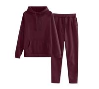 Conjunto deportivo de dos piezas con bolsillo para mujer, conjunto completo de sudadera con capucha y pantalones deportivos, holgados, color sólido, ropa de descanso, conjuntos de ropa de gimnasio