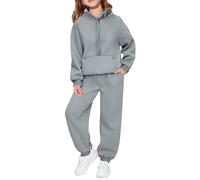 Conjunto Deportivo de Dos Piezas con Sudadera de Capucha y Pantalón Cómodo para Niñas y Bebés Ropa de Entretiempo Invierno Otoño (Grey, 5-6 Years)