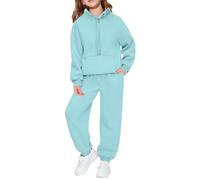 Conjunto Deportivo de Dos Piezas con Sudadera de Capucha y Pantalón Cómodo para Niñas y Bebés Ropa de Entretiempo Invierno Otoño (Light Blue, 9-10 Years)