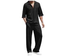 Conjunto Deportivo de Lino y Algodón para Hombre Camisa Henley de Manga Larga y Pantalones Casuales de Playa Trajes de Yoga de Verano para Hombre Conjunto