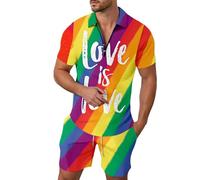 Conjunto deportivo de manga corta para hombre, diseño de arcoíris, camisas y pantalones cortos para gimnasio, correr, uso casual, vacaciones del orgullo gay LGBTQ, trajes de verano para fiesta de CSD