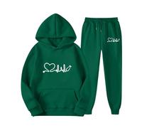 Conjunto deportivo de primavera con capucha y pantalones largos para mujer con estampado de amor, conjunto deportivo de manga larga para hombre y mujer, pantalones deportivos lindos con capucha para