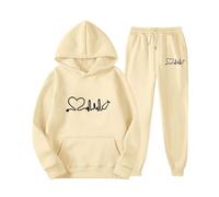 Conjunto deportivo de primavera con capucha y pantalones largos para mujer con estampado de amor, conjunto deportivo de manga larga para hombre y mujer, pantalones deportivos lindos con capucha para