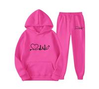 Conjunto deportivo de primavera con capucha y pantalones largos para mujer con estampado de amor, conjunto deportivo de manga larga para hombre y mujer, pantalones deportivos lindos con capucha para