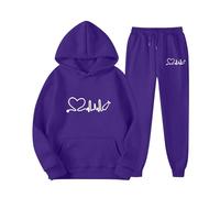Conjunto deportivo de primavera con capucha y pantalones largos para mujer con estampado de amor, conjunto deportivo de manga larga para hombre y mujer, pantalones deportivos lindos con capucha para