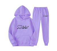 Conjunto deportivo de primavera con capucha y pantalones largos para mujer con estampado de amor, conjunto deportivo de manga larga para hombre y mujer, pantalones deportivos lindos con capucha para