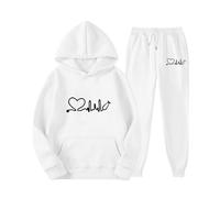 Conjunto deportivo de primavera con capucha y pantalones largos para mujer con estampado de amor, conjunto deportivo de manga larga para hombre y mujer, pantalones deportivos lindos con capucha para