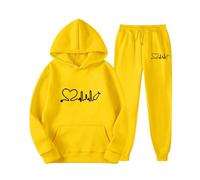 Conjunto deportivo de primavera con capucha y pantalones largos para mujer con estampado de amor, conjunto deportivo de manga larga para hombre y mujer, pantalones deportivos lindos con capucha para