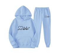 Conjunto deportivo de primavera con capucha y pantalones largos para mujer con estampado de amor, conjunto deportivo de manga larga para hombre y mujer, pantalones deportivos lindos con capucha para