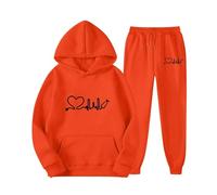 Conjunto deportivo de primavera con capucha y pantalones largos para mujer con estampado de amor, conjunto deportivo de manga larga para hombre y mujer, pantalones deportivos lindos con capucha para