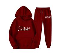 Conjunto deportivo de primavera con capucha y pantalones largos para mujer con estampado de amor, conjunto deportivo de manga larga para hombre y mujer, pantalones deportivos lindos con capucha para