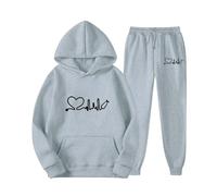 Conjunto deportivo de primavera con capucha y pantalones largos para mujer con estampado de amor, conjunto deportivo de manga larga para hombre y mujer, pantalones deportivos lindos con capucha para