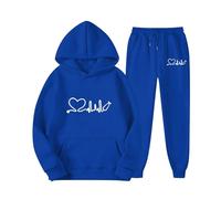 Conjunto deportivo de primavera con capucha y pantalones largos para mujer con estampado de amor, conjunto deportivo de manga larga para hombre y mujer, pantalones deportivos lindos con capucha para
