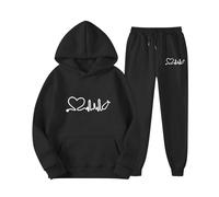 Conjunto deportivo de primavera con capucha y pantalones largos para mujer con estampado de amor, conjunto deportivo de manga larga para hombre y mujer, pantalones deportivos lindos con capucha para