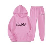 Conjunto deportivo de primavera con capucha y pantalones largos para mujer con estampado de amor, conjunto deportivo de manga larga para hombre y mujer, pantalones deportivos lindos con capucha para