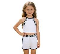 Conjunto Deportivo de Verano para Niñas 2026: Top de Tirantes y Shorts, Ropa de Dos Piezas Cómoda para Jugar al Aire Libre (White, 4-5 Years)