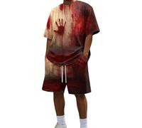 Conjunto Deportivo Hombre Chandal Hombre Completo Estampado Sangriento Halloween Doble Cara Cuello Redondo Shorts Cordon Ropa Verano Tematica Terror Conjuntos Verano Conjuntos