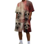 Conjunto Deportivo Hombre Chandal Hombre Completo Estampado Sangriento Halloween Doble Vista Cuello Redondo Shorts Elásticos Ropa Verano Terror Diversion Conjuntos Verano Ropa