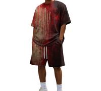 Conjunto Deportivo Hombre Chandal Hombre Completo Estampado Sangriento Halloween Reversible Cuello Redondo Shorts con Cordon Ropa Verano Callejera Conjuntos Verano Ropa De Homb