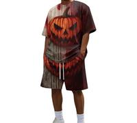 Conjunto Deportivo Hombre Chandal Hombre Completo Estampado Sangriento Halloween Reversible Cuello Redondo Shorts con Cordon Ropa Verano Tematico Conjuntos Verano Fiesta Ropa D