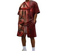 Conjunto Deportivo Hombre Chandal Hombre Completo Estampado Sangriento Halloween Reversible Cuello Redondo Shorts con Cordon Ropa Verano Conjuntos Verano Tematica Ropa De Hombr