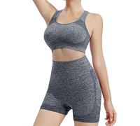 Conjunto Deportivo Mujer 2 Piezas Pantalones Cortos de Yoga sin Costuras Elásticos Leggings de Cintura Alta Top Deportiva Ropa de Entrenamiento para Fitness Gym Running Jogging Gimnasio Ejercicio