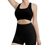 Conjunto Deportivo Mujer 2 Piezas Pantalones Cortos de Yoga sin Costuras Elásticos Leggings de Cintura Alta Top Deportiva Ropa de Entrenamiento para Fitness Gym Running Jogging Gimnasio Ejercicio