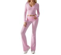 Conjunto Deportivo Mujer Chándales Mujer Completo Workout Set Sets For 2 Piece Manga Larga Crop Tops Fold Over Pantalones De Yoga A Juego Workout Sets Casual Conjuntos Sock Cálido Red Chándal Female