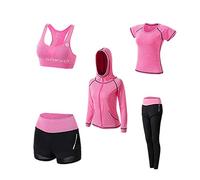 Conjunto Deportivo Mujer Conjunto Yoga 5 Piezas Conjuntos Deportivos para Mujer Yoga Fitness Deporte Chándales Deportivo Ropa de Correr Conjunto de Gimnasio Ejercicio(B Rosa,L)