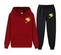 Conjunto deportivo para hombre de FAIRY TAIL, sudadera suave tipo jersey para correr, sudadera con capucha cálida para otoño e invierno, conjunto informal de 2 piezas con estampado,Wine Red-3x_l