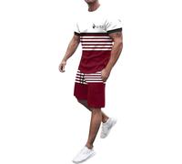 Conjunto deportivo para hombre, verano, informal, holgado, cómodo, cuello redondo, estampado de letra, manga corta, camiseta, pantalones cortos, bolsillo atlético diario, 2 vinos, XXL