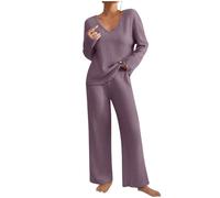Conjunto deportivo para mujer, 2 suéteres de forro polar para mujer, cuello en V, pantalones de punto cálido, invierno, holgado, descontratado, elegante y elegante, gran tamaño, cómodo y transpirable