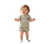 Conjunto Deportivo para Niña 2026: Camiseta Rayada de Manga Corta y Short Elástico, Ropa de Verano para Bebés y Niñas Pequeñas (Light Green, 1-2 Years)