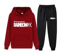 Conjunto deportivo Rainbow Six para hombre, 2 piezas, sudadera con capucha de manga larga informal de otoño, conjunto deportivo para mujer, ropa deportiva suave para estar en casa.,Wine Red-3x_l