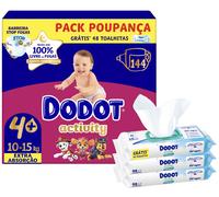 Conjunto Dodot Pañales Activity 10-15kg T4+ 144 Unidades y Toallitas Bebé Aqua Pure