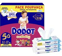 Conjunto Dodot Pañales Activity 12-17kg T5+ 126 unidades y Toallitas Bebé Aqua Pure