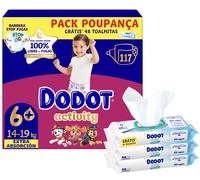 Conjunto Dodot Pañales Activity 14-19kg T6+ 117 unidades y Toallitas Bebé Aqua Pure