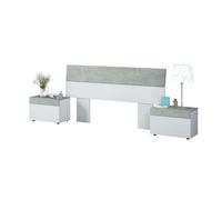 Conjunto dormitorio completo habitación principal color blanco artik y cemento (cabecero + 2 mesitas + armario + zapatero)