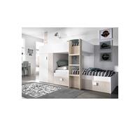 Conjunto dormitorio GROE DEKIT litera con armario y 2 cajones blanco /alistonado/natural