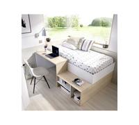 Conjunto dormitorio KRIC DEKIT cama compacta con escritorio natural+blanco