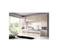 Conjunto dormitorio KWAI DEKIT 2 camas con armario y altillo blanco / natural