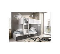 Conjunto dormitorio tren TOM DEKIT 3 camas blanco / grafito